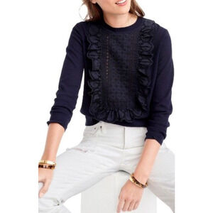 J. Crew Navy Cotton Eyelet Lace Tuxedo Bib Pullover Sweater NEW!